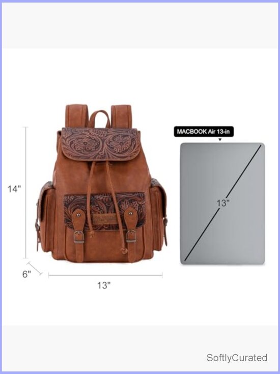 Floral Tooled Western Backpack Purse with Laptop Compartment main image 6